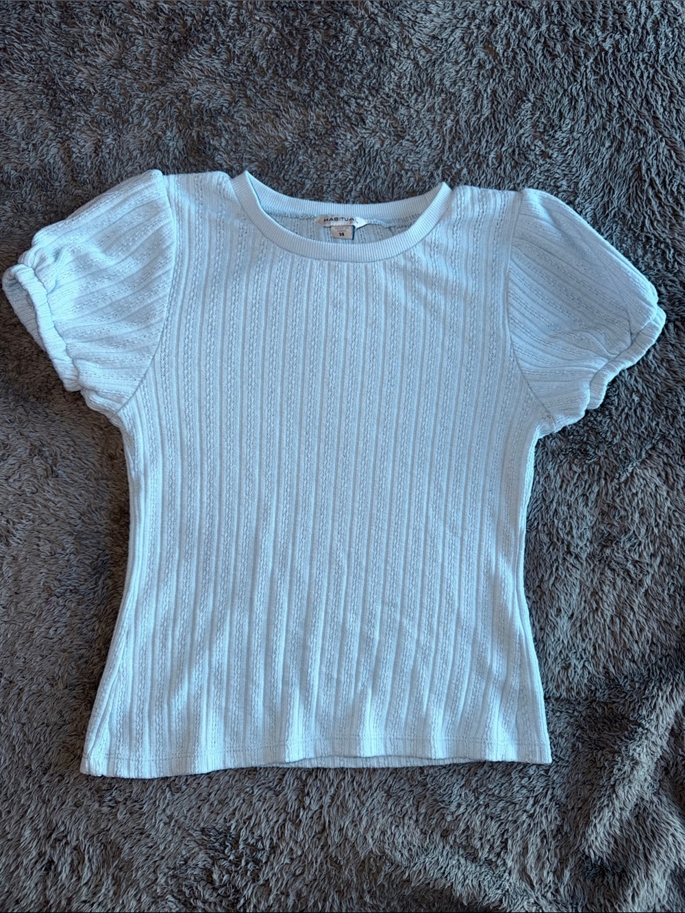 Girls Habitual Light Blue Ribbed Puff Sleeve Tee